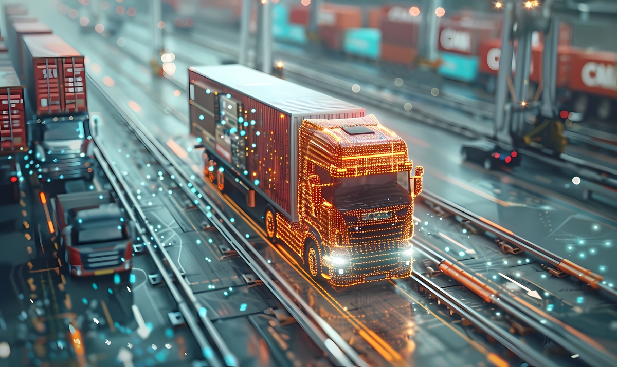 Camion futuriste représentant la digitalisation du transport